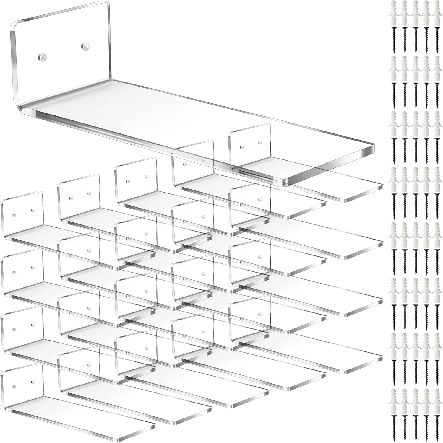Treela 20 Pack Floating Shoe Shelves for Wall Acrylic Floating Sneaker Shelves Display Shoe Wall Shelf Easy to Install Collections Includes Cross Screws Expansion Tubes(Large,Clear)