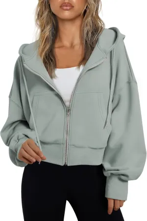 Trendy Queen Hoodies for Women Full Zip Up Cropped Sweatshirts Jackets Casual Comfy Gym Tops Fall Outfits Winter Clothes 2025