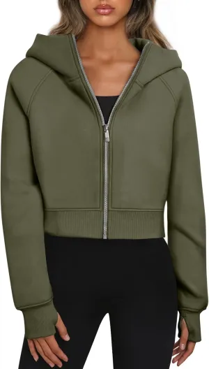 Trendy Queen Womens Zip Up Hoodies Jackets Cropped Sweatshirts Fleece Fall Outfits Casual Comfy Y2k Tops Winter Clothes 2025