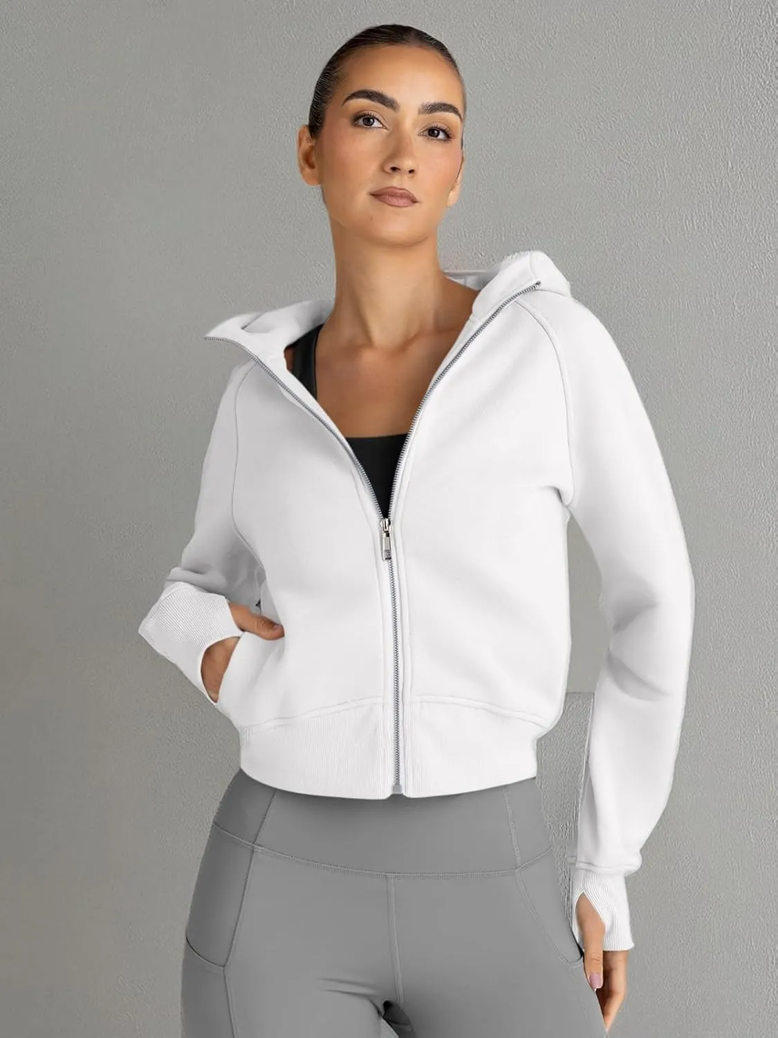 Trendy Queen Womens Zip Up Hoodies Jackets Cropped Sweatshirts Fleece Fall Outfits Casual Comfy Y2k Tops Winter Clothes 2025