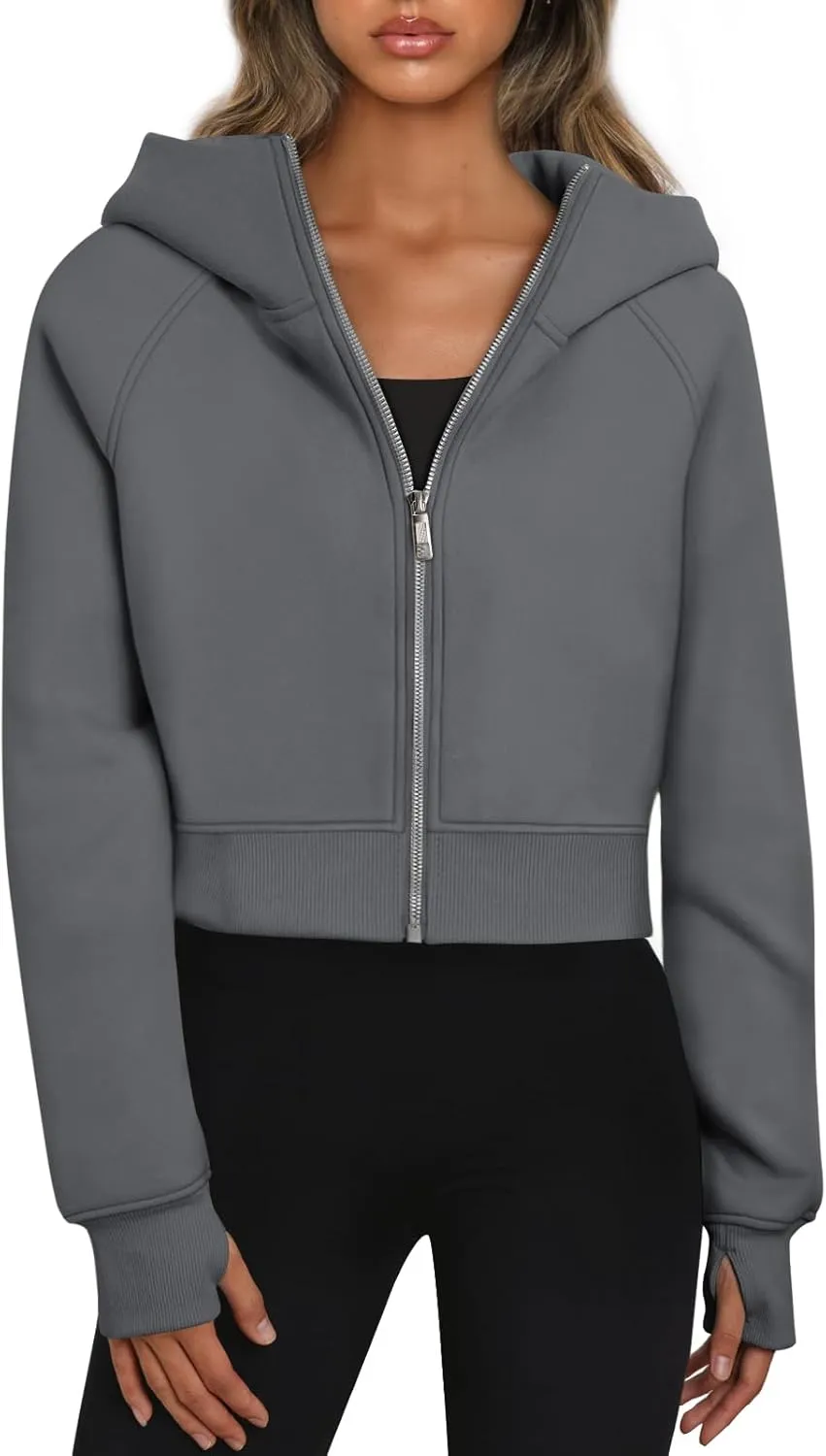 Trendy Queen Womens Zip Up Hoodies Jackets Cropped Sweatshirts Fleece Fall Outfits Casual Comfy Y2k Tops Winter Clothes 2025
