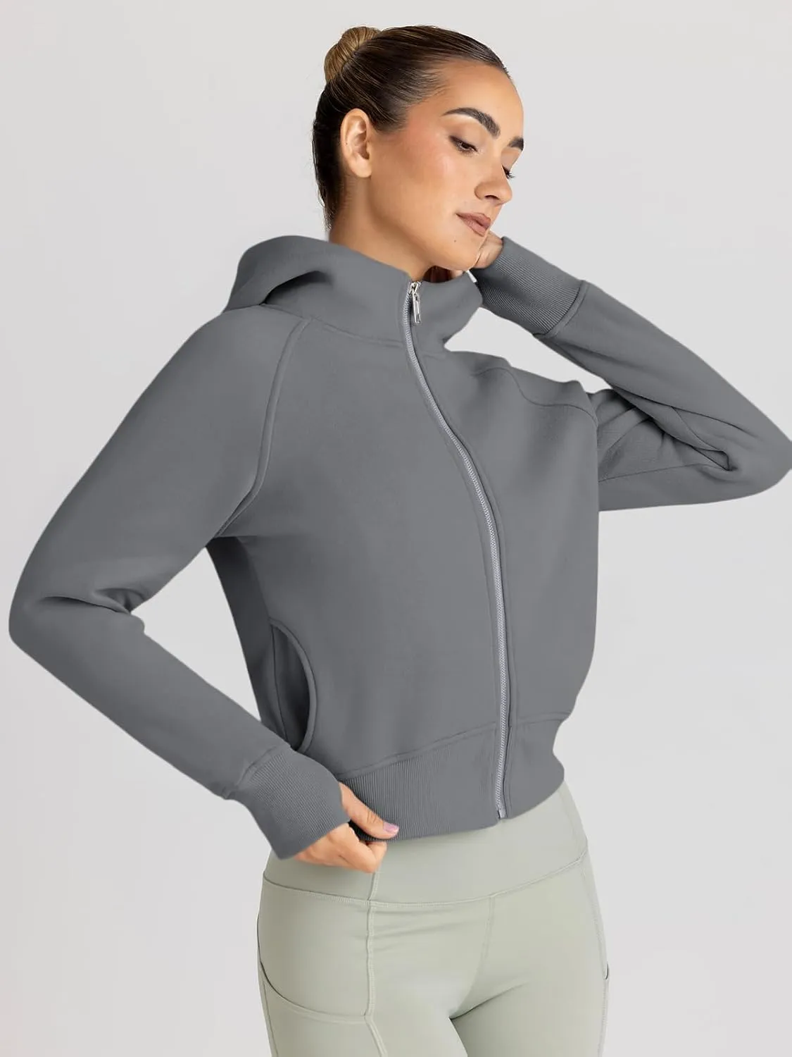 Trendy Queen Womens Zip Up Hoodies Jackets Cropped Sweatshirts Fleece Fall Outfits Casual Comfy Y2k Tops Winter Clothes 2025