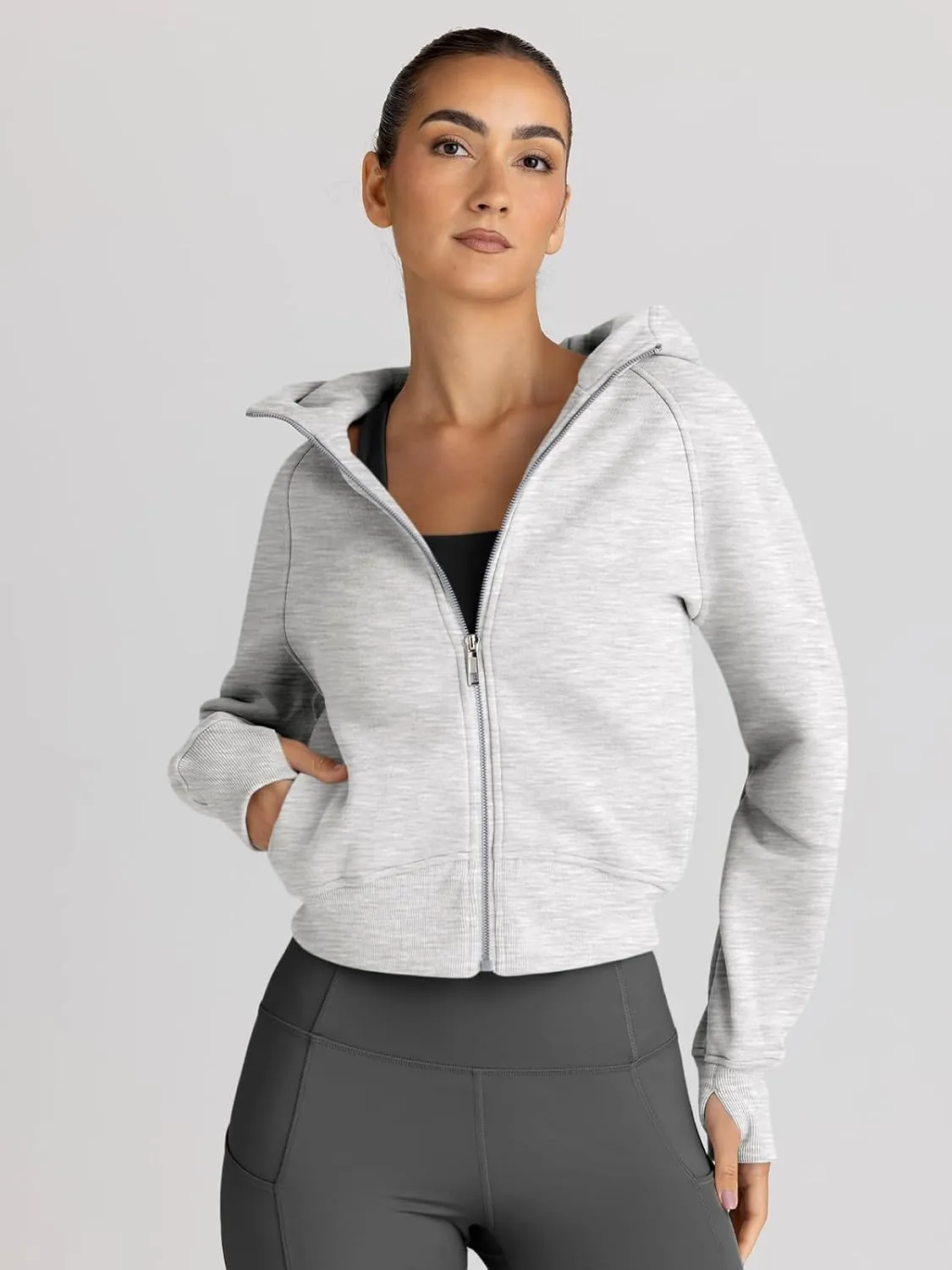 Trendy Queen Womens Zip Up Hoodies Jackets Cropped Sweatshirts Fleece Fall Outfits Casual Comfy Y2k Tops Winter Clothes 2025