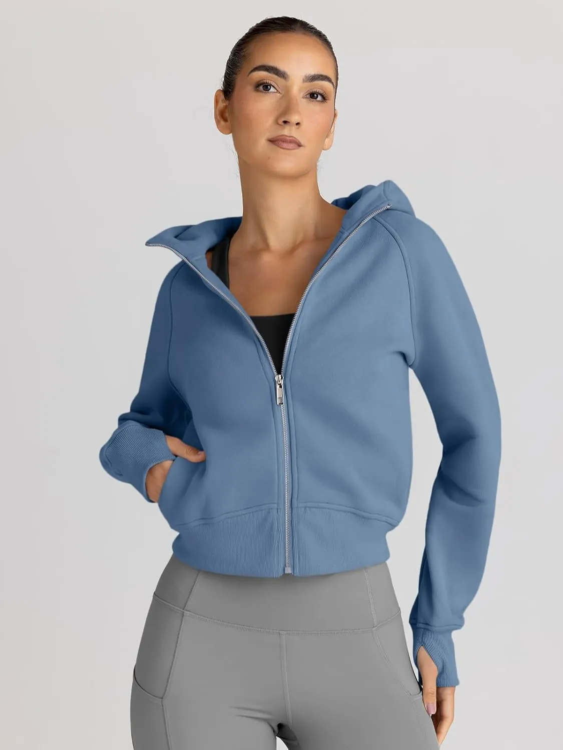 Trendy Queen Womens Zip Up Hoodies Jackets Cropped Sweatshirts Fleece Fall Outfits Casual Comfy Y2k Tops Winter Clothes 2025