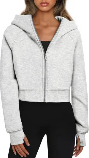 Trendy Queen Womens Zip Up Hoodies Jackets Cropped Sweatshirts Fleece Fall Outfits Casual Comfy Y2k Tops Winter Clothes 2025