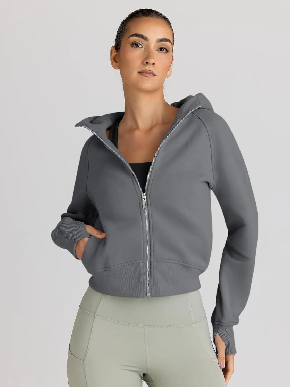 Trendy Queen Womens Zip Up Hoodies Jackets Cropped Sweatshirts Fleece Fall Outfits Casual Comfy Y2k Tops Winter Clothes 2025