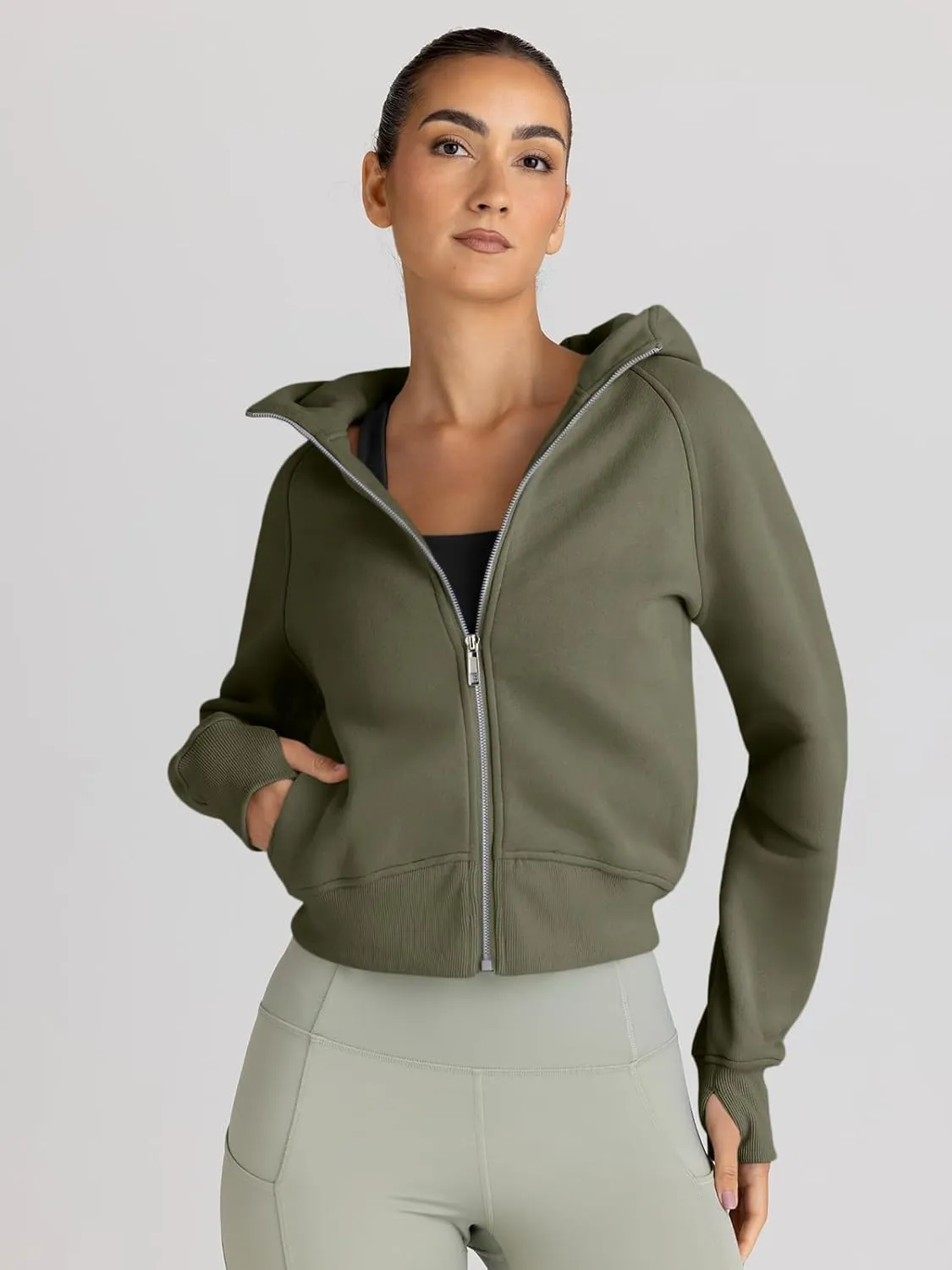 Trendy Queen Womens Zip Up Hoodies Jackets Cropped Sweatshirts Fleece Fall Outfits Casual Comfy Y2k Tops Winter Clothes 2025