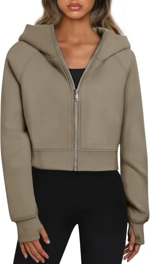Trendy Queen Womens Zip Up Hoodies Jackets Cropped Sweatshirts Fleece Fall Outfits Casual Comfy Y2k Tops Winter Clothes 2025