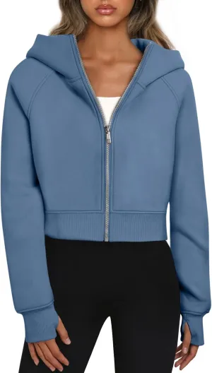 Trendy Queen Womens Zip Up Hoodies Jackets Cropped Sweatshirts Fleece Fall Outfits Casual Comfy Y2k Tops Winter Clothes 2025