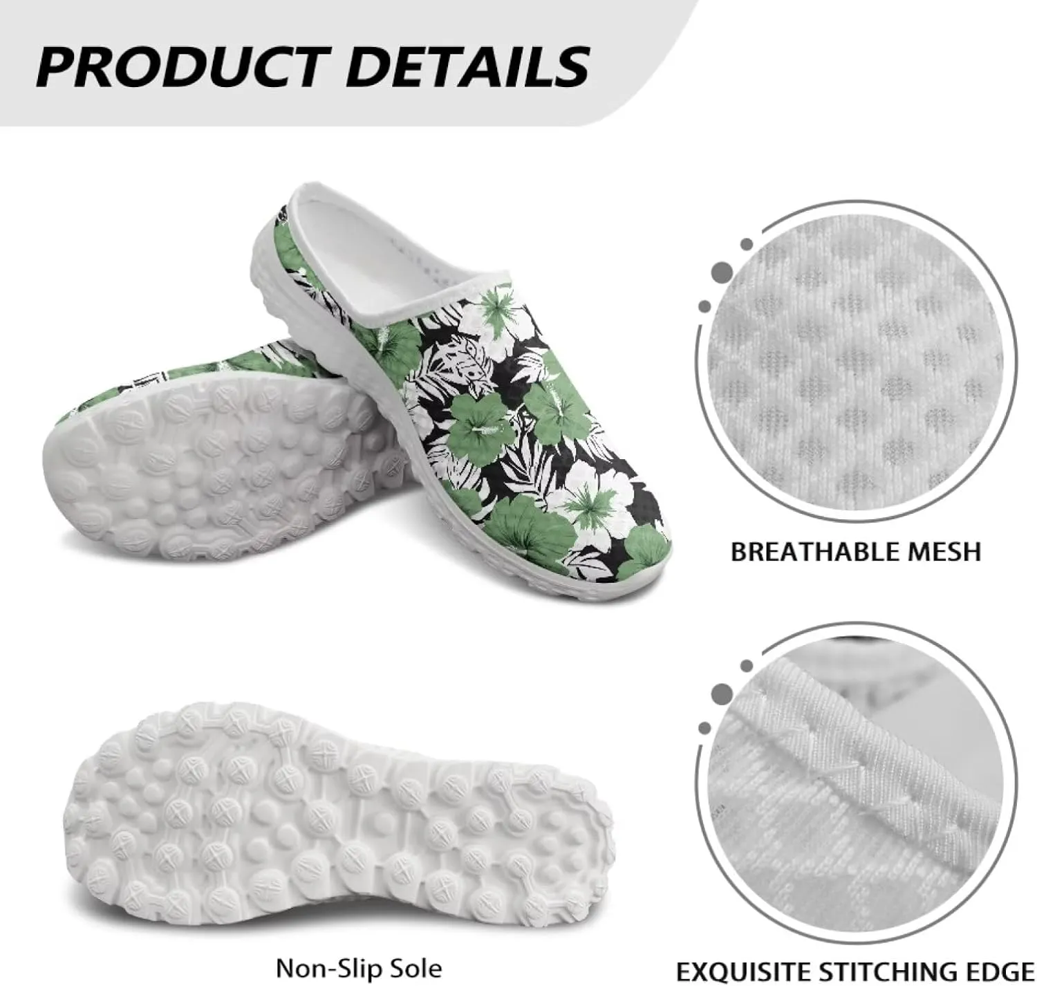 Tropical Flora Women's Arch Support Mule Garden Shoes Slip On Loafers Breathable Summer Barefoot Walking Flat