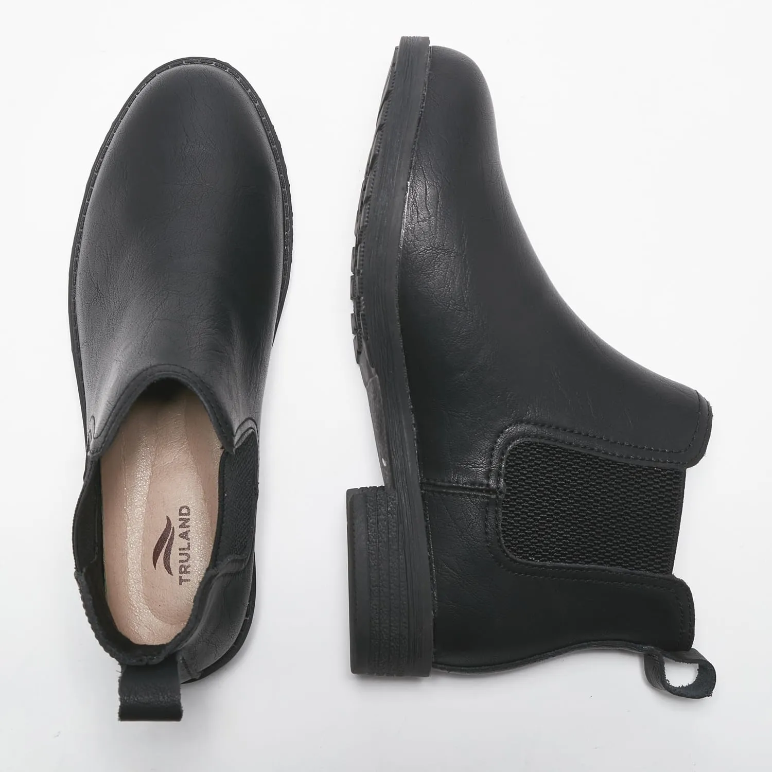 TRULAND Women's Leather Chelsea Boots - Classic Slip On Low Heel Fall Ankle Booties