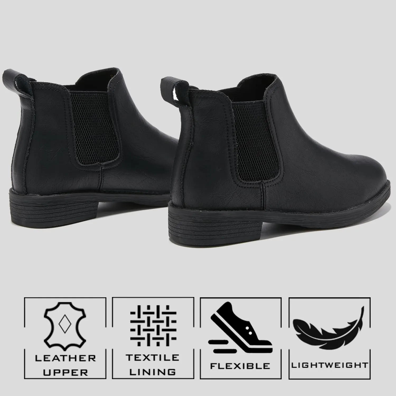 TRULAND Women's Leather Chelsea Boots - Classic Slip On Low Heel Fall Ankle Booties
