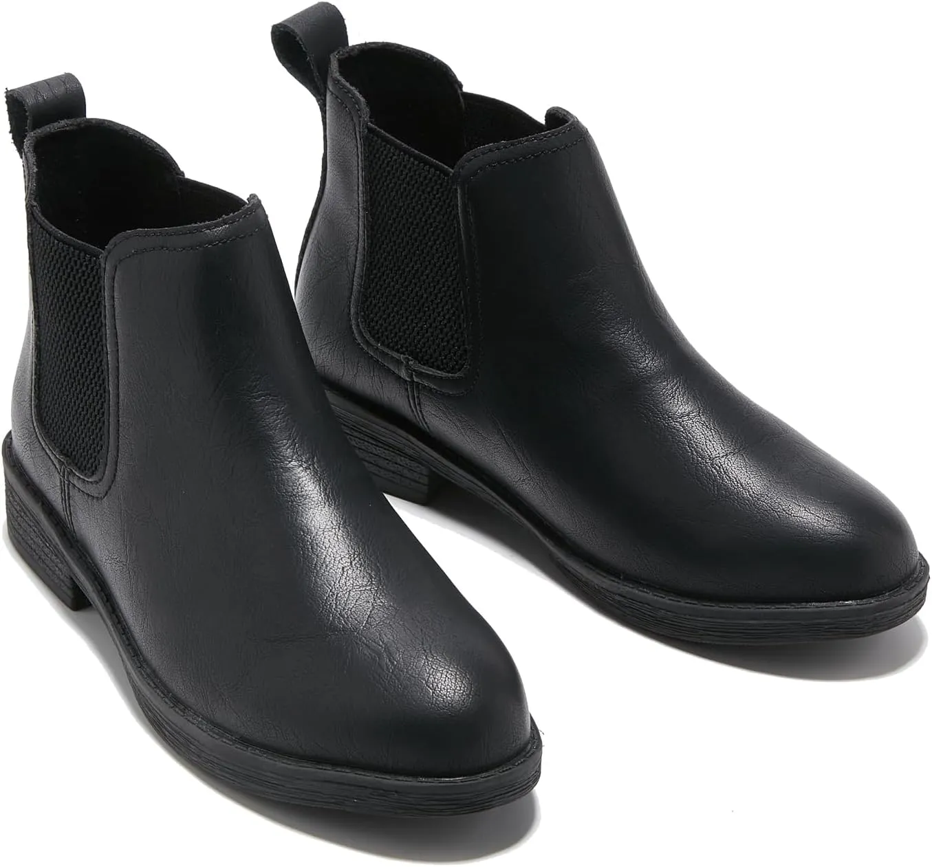 TRULAND Women's Leather Chelsea Boots - Classic Slip On Low Heel Fall Ankle Booties