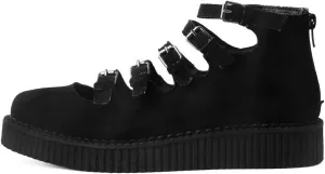 T.U.K. Shoes Black Faux Suede Multi-Strap Pointed Creeper Sneaker Flats Mary Janes for Women | US Women 9