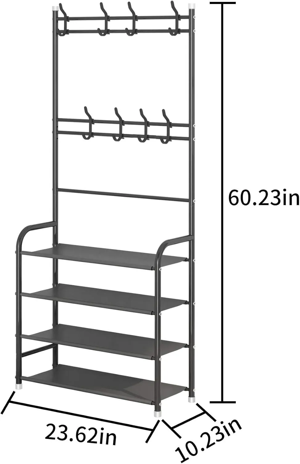 UDEAR Entryway Coat Rack,Hall Tree Storage Shelf,Easy Assembly,with 4-Tier Shelf for Storage Shoes,Clothes,Black