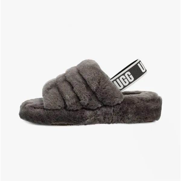 UGG FLUFF YEAH SLIDE Womens Slide Slippers Charcoal