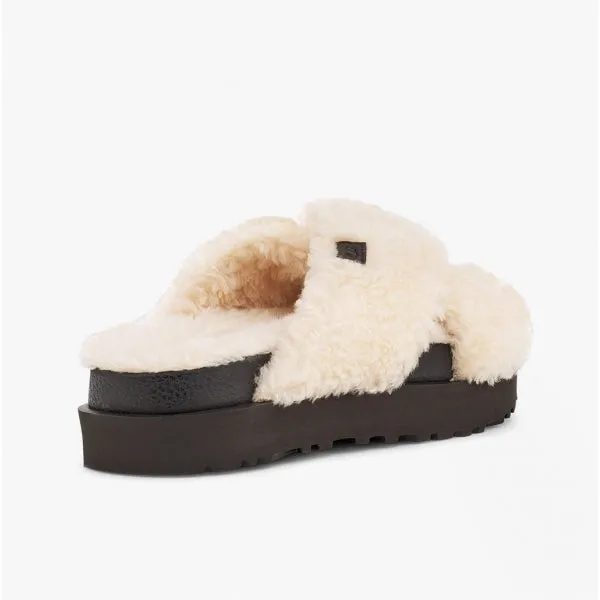 UGG FUZZ SUGAR CROSS SLIDE Womens Mule Slippers Natural/Black