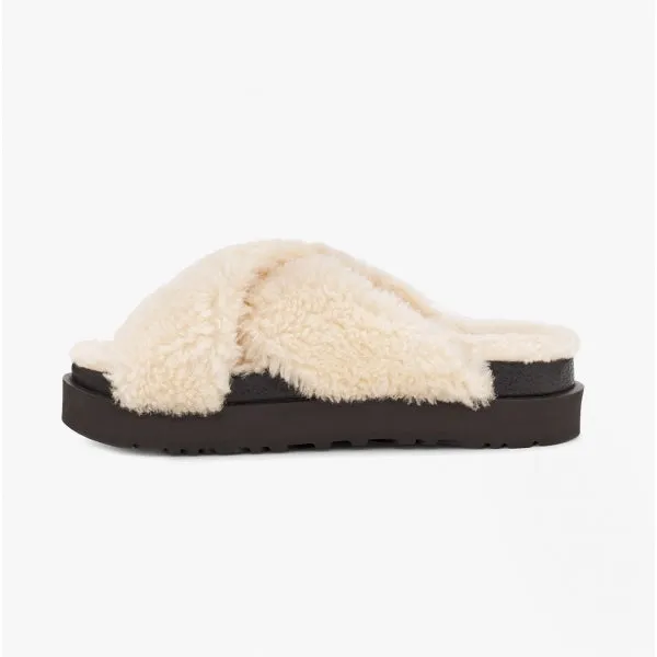 UGG FUZZ SUGAR CROSS SLIDE Womens Mule Slippers Natural/Black