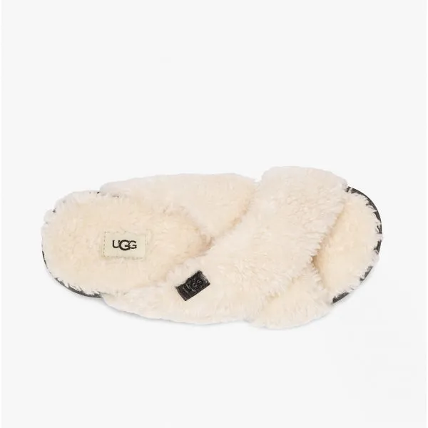 UGG FUZZ SUGAR CROSS SLIDE Womens Mule Slippers Natural/Black