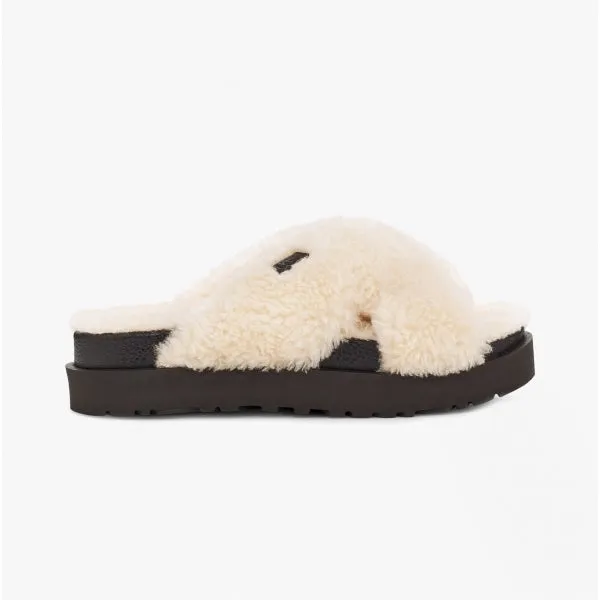 UGG FUZZ SUGAR CROSS SLIDE Womens Mule Slippers Natural/Black