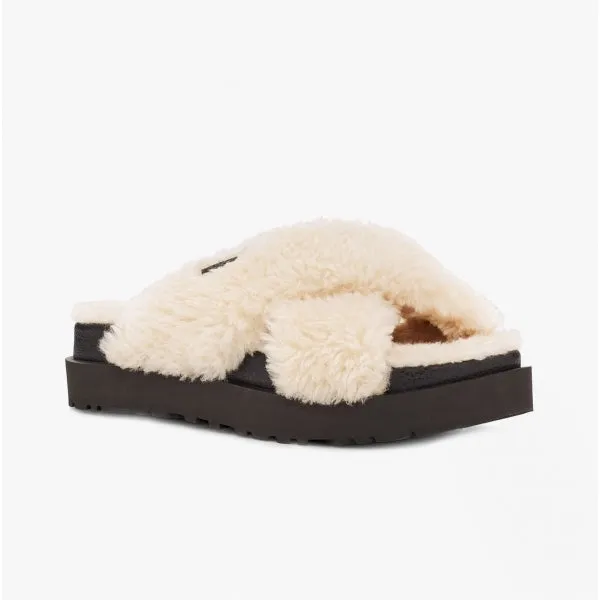UGG FUZZ SUGAR CROSS SLIDE Womens Mule Slippers Natural/Black