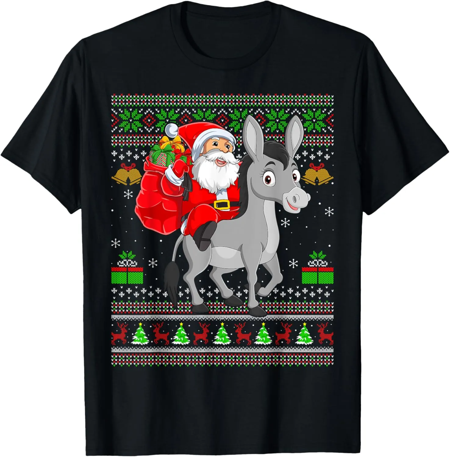 Ugly Xmas Sweater Funny Santa Riding Mule Christmas T-Shirt