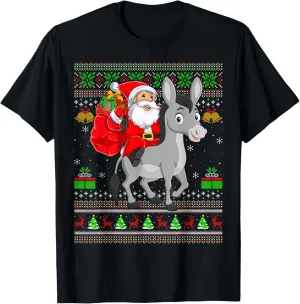 Ugly Xmas Sweater Funny Santa Riding Mule Christmas T-Shirt