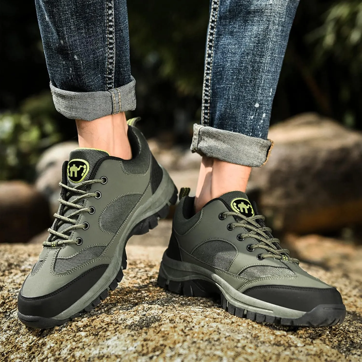 UGOSELEC Men's Low Top Outdoor Walking Hiking Shoes Trekking Sneakers,Comfort Breathable Non-Slip Arch Support Leather Trails Shoes