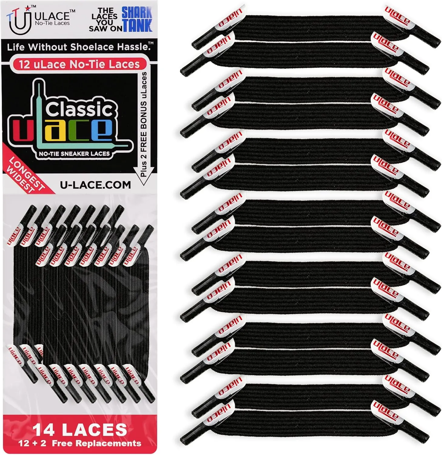 uLace Classic No-Tie Shoelaces - Elastic Shoe Laces for Sneakers | Stretchy, Elastic Laces | Easy Installation - 14 Laces