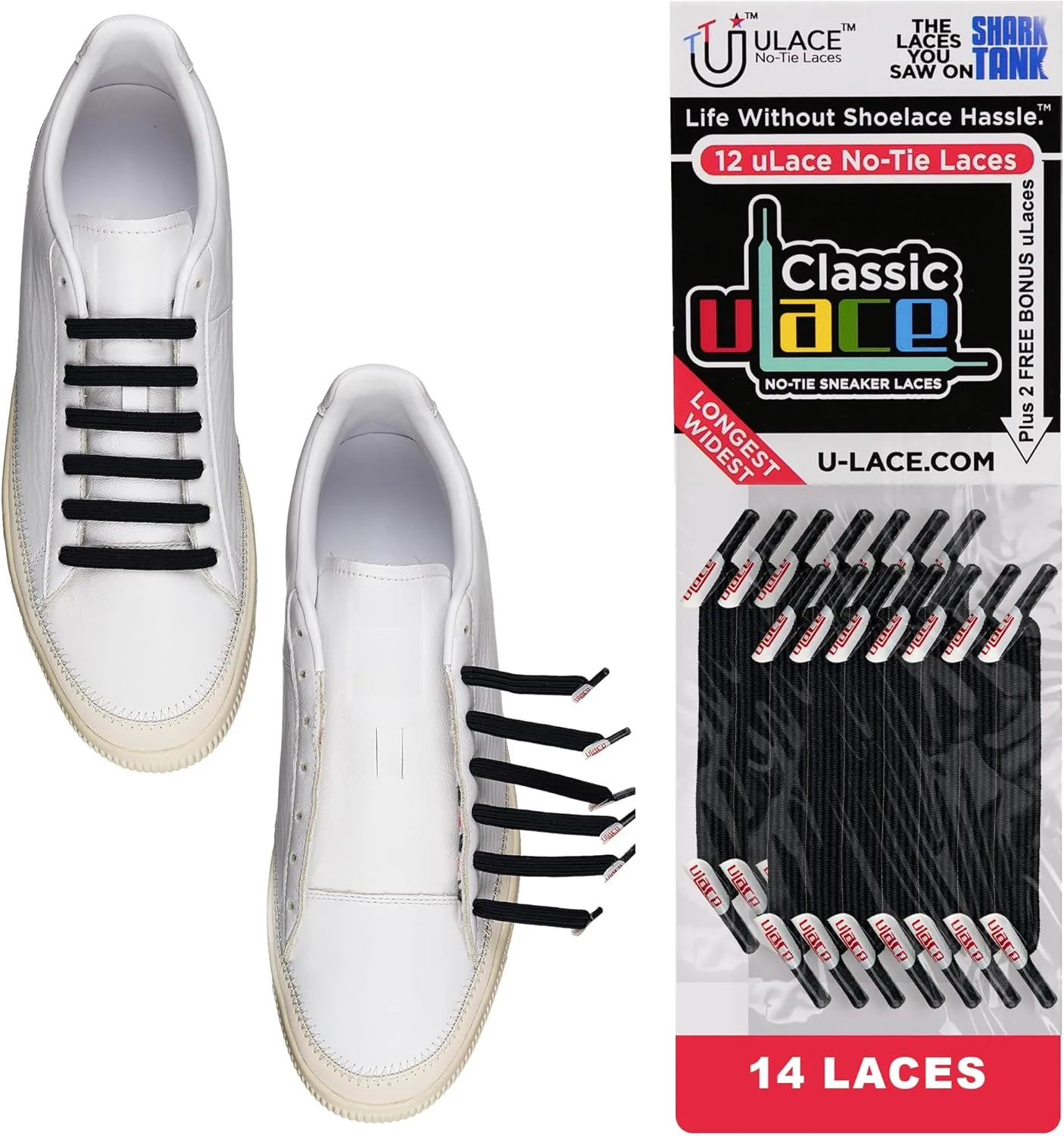 uLace Classic No-Tie Shoelaces - Elastic Shoe Laces for Sneakers | Stretchy, Elastic Laces | Easy Installation - 14 Laces