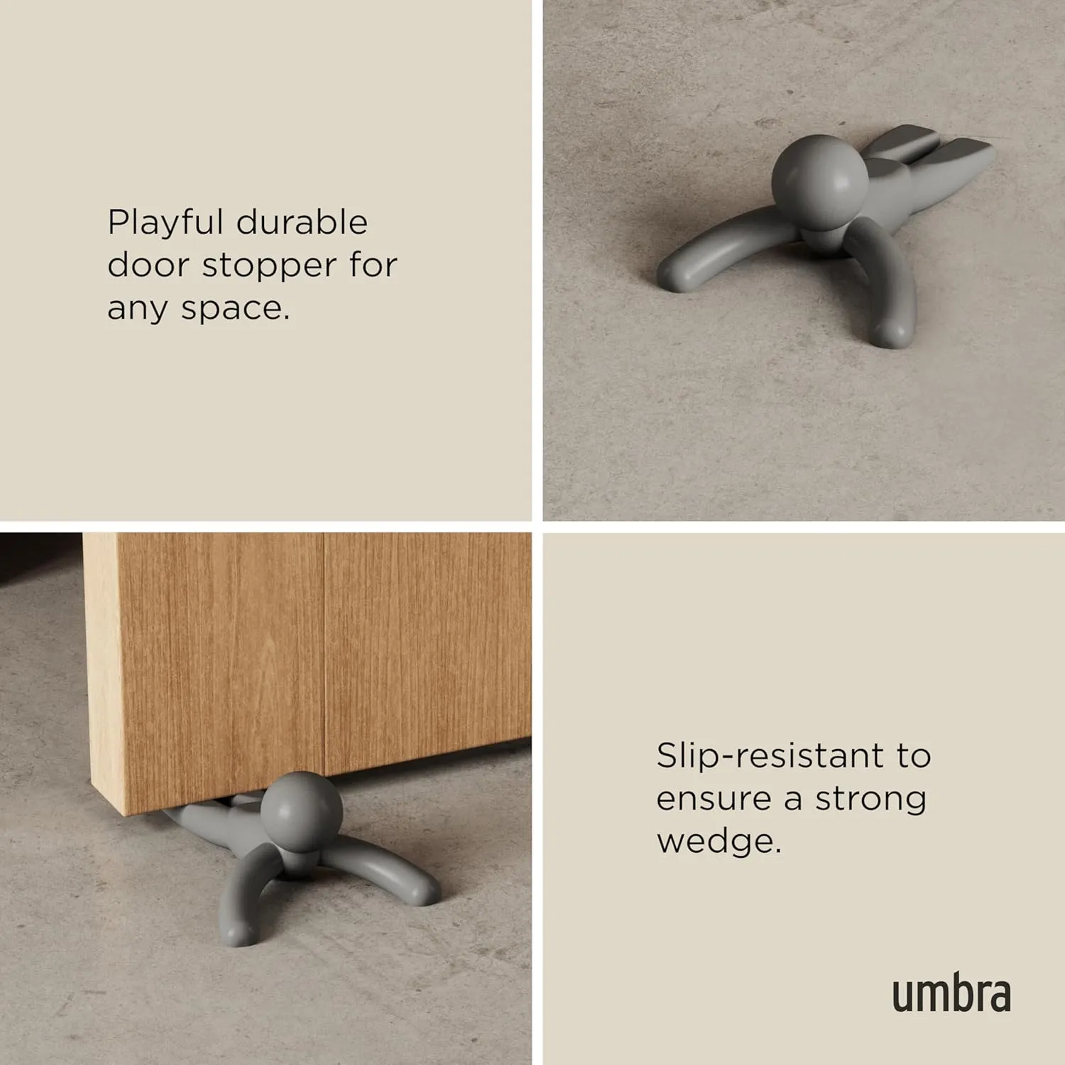 Umbra Buddy Door Stop, Heavy-Duty and Flexible, Soft-Touch Finish, Protects Your Floors, Grey, 2-Pack