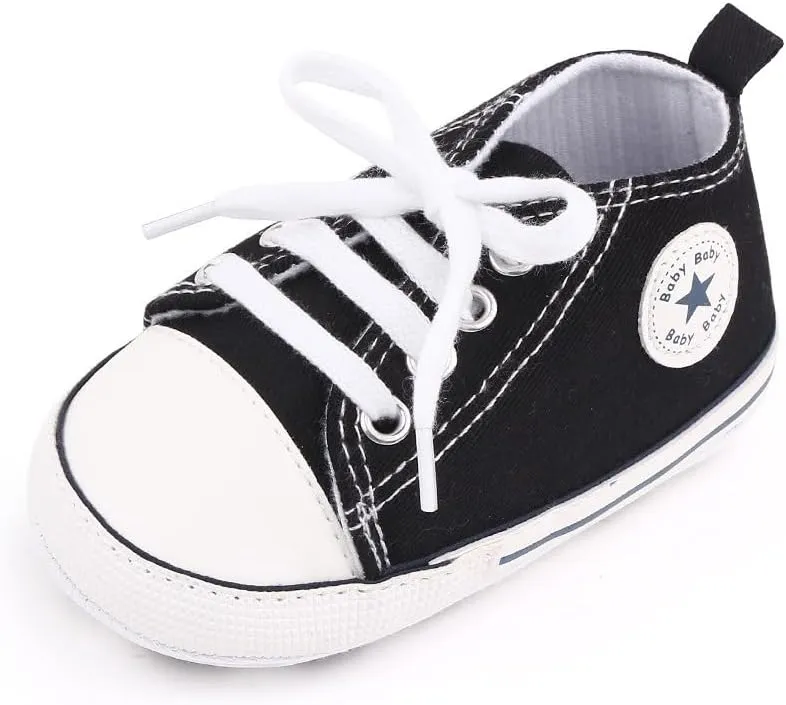 Unisex Baby Soft Sole Sneakers, Canvas Denim High Top, Newborn Infant First Walkers