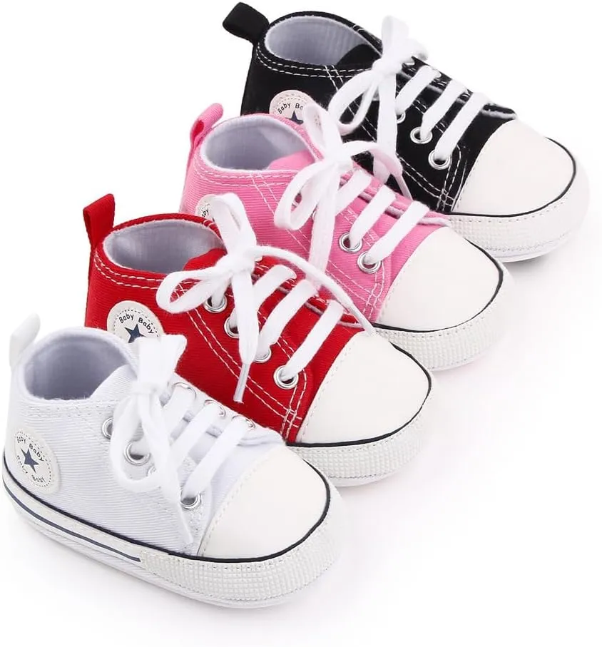 Unisex Baby Soft Sole Sneakers, Canvas Denim High Top, Newborn Infant First Walkers