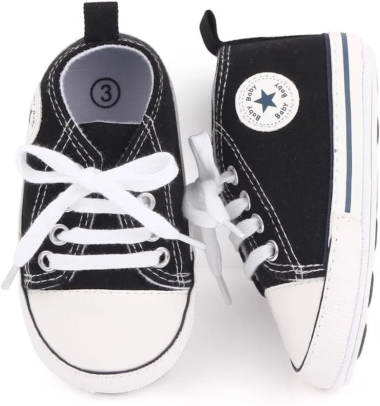 Unisex Baby Soft Sole Sneakers, Canvas Denim High Top, Newborn Infant First Walkers