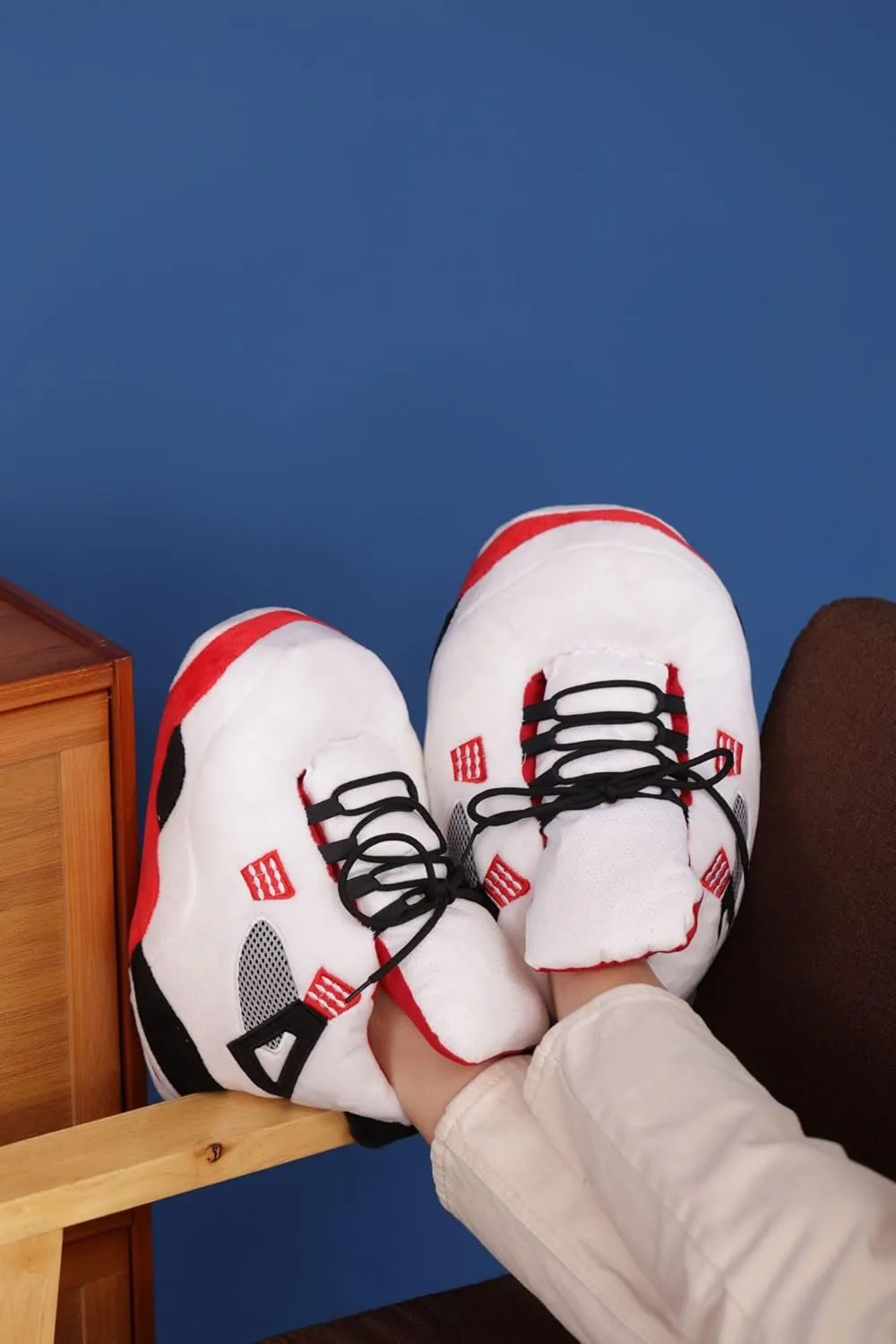 Unisex Cosy Trendy Sneaker Slippers - Warm Plush Anti-Skid Rubber Sole Comfy Fluffy Shoes - One-Size 6-12 Fleece Lined House Shoes