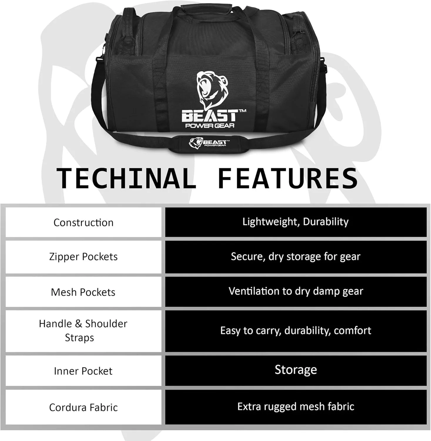 Unisex Duffel Bag Black, Extra Roomy Waterproof Gym Bag For Women with Shoe Compartment, Sports Bag with Zippered Pockets, Adjustable Straps Duffle Bag Travel Large Gym Bag For Men
