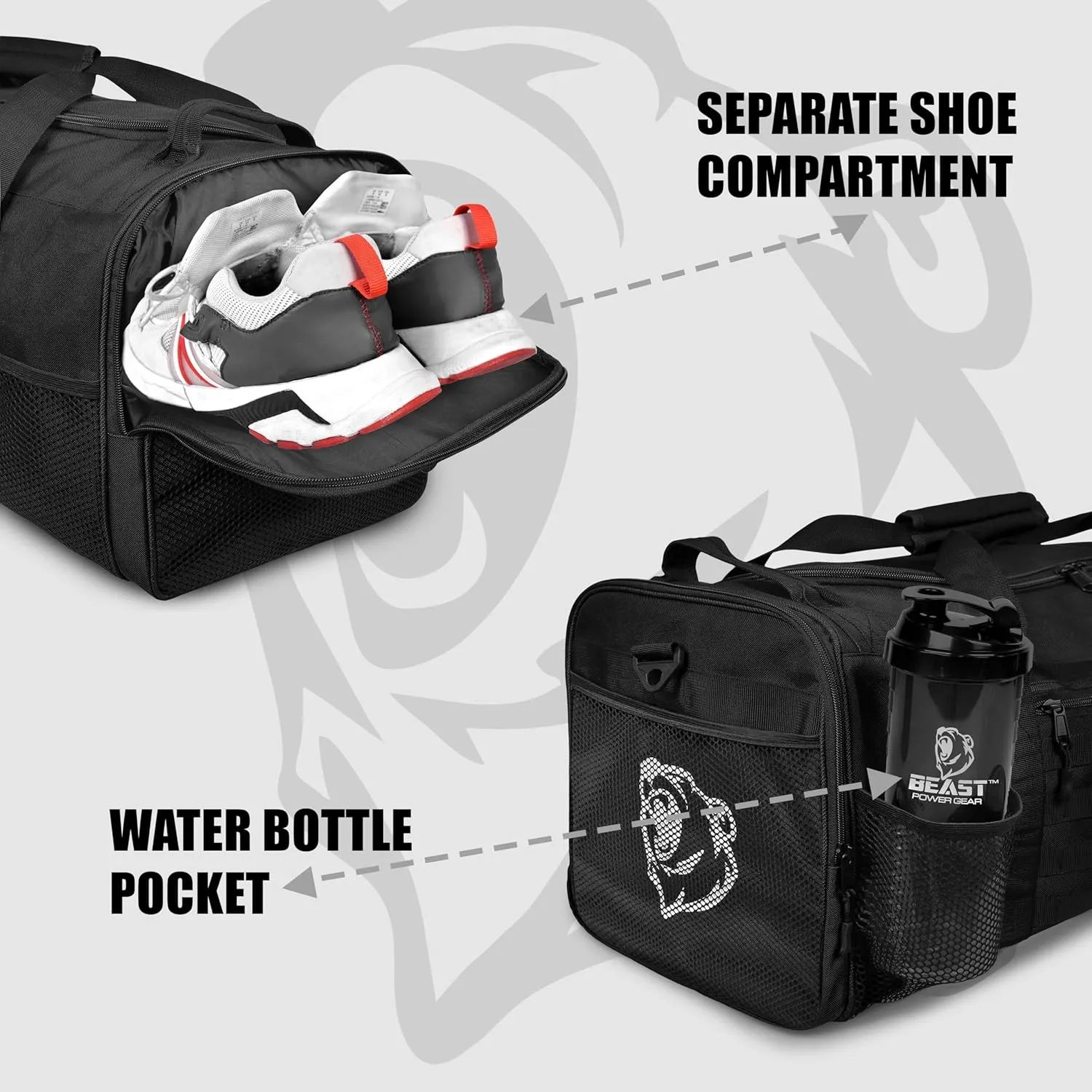 Unisex Duffel Bag Black, Extra Roomy Waterproof Gym Bag For Women with Shoe Compartment, Sports Bag with Zippered Pockets, Adjustable Straps Duffle Bag Travel Large Gym Bag For Men