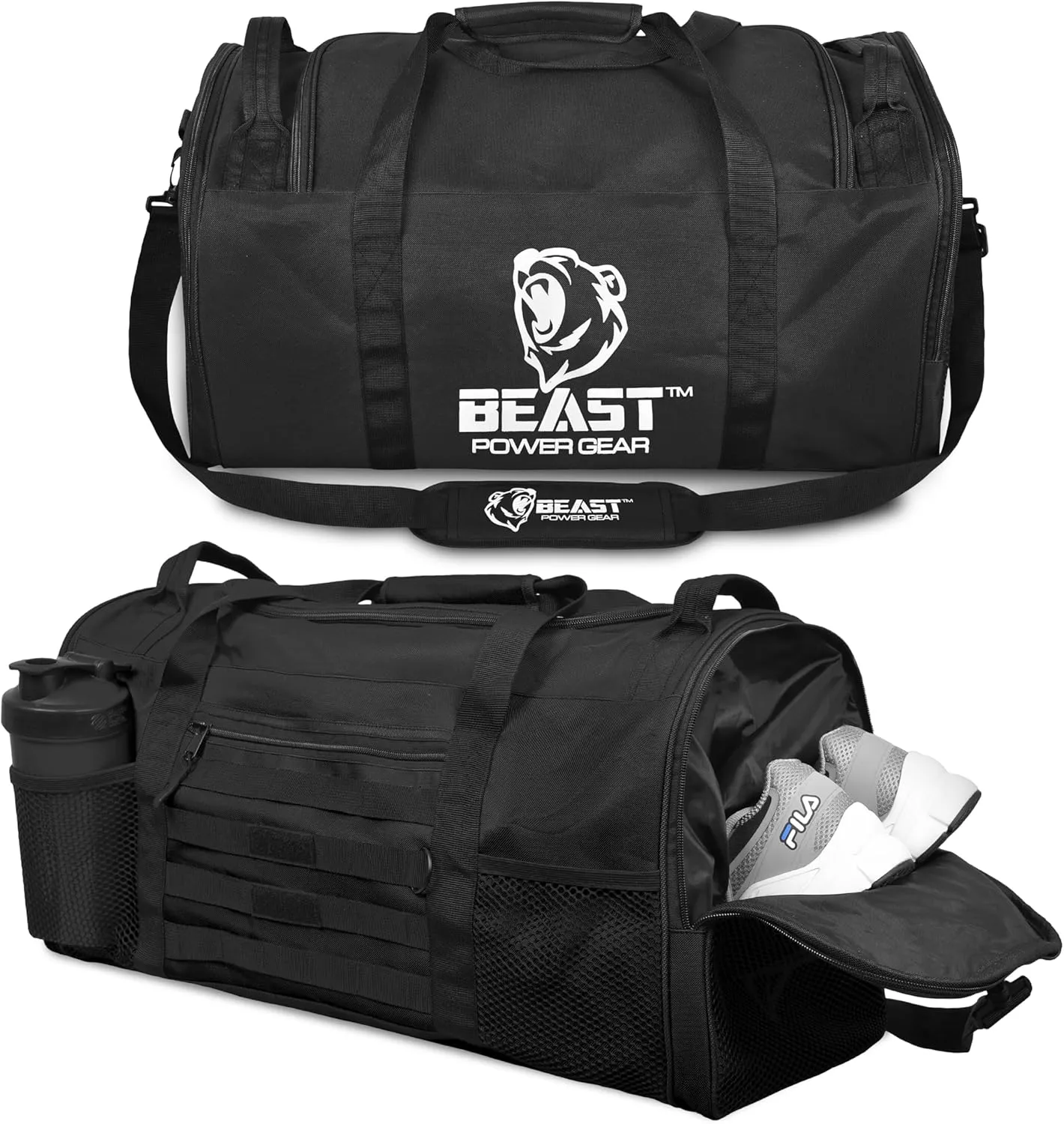 Unisex Duffel Bag Black, Extra Roomy Waterproof Gym Bag For Women with Shoe Compartment, Sports Bag with Zippered Pockets, Adjustable Straps Duffle Bag Travel Large Gym Bag For Men