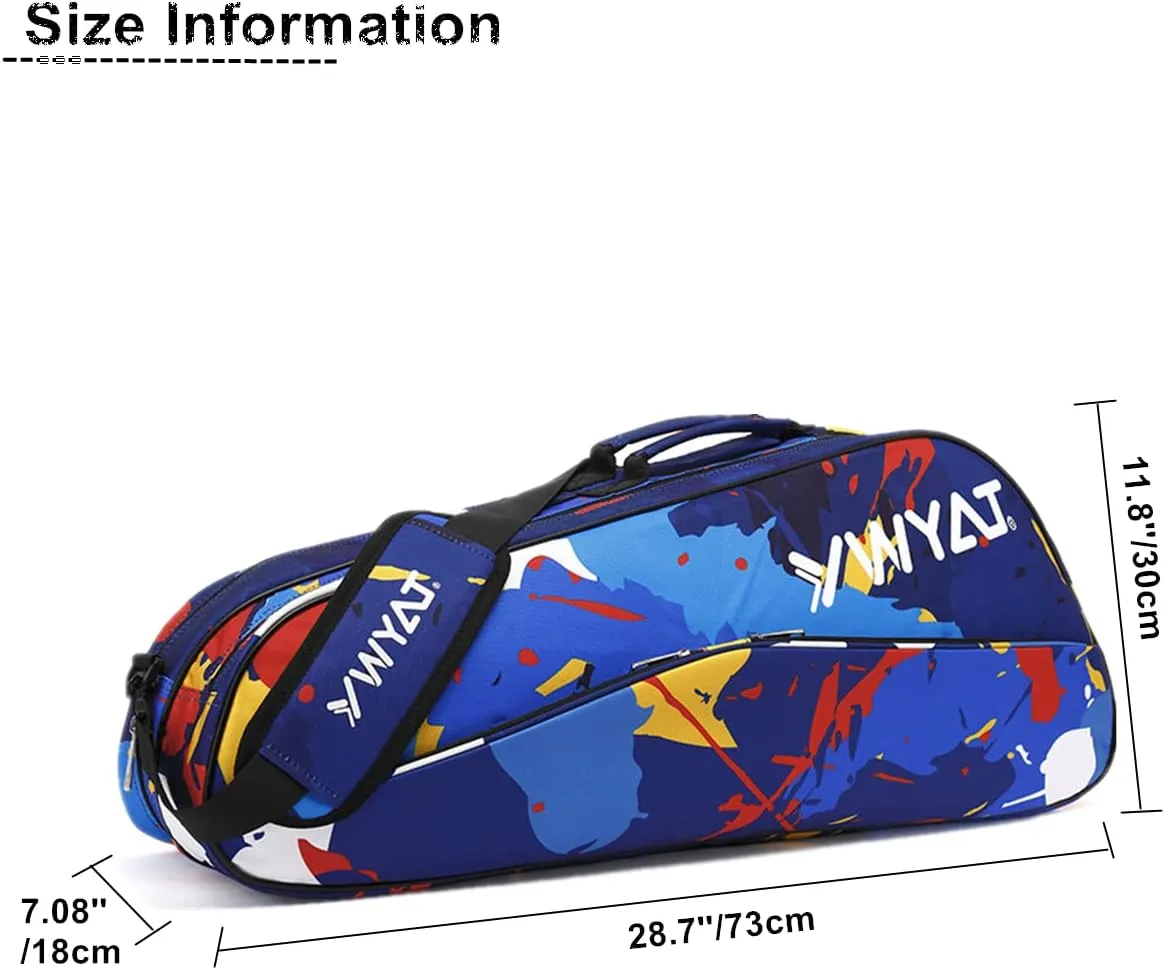 UNISTRENGH Badminton Racket Bag Waterproof Tennis Racquet Single Shoulder Bags 3 to 6 Racquet Tote Pack for Men Women Youth and Adult