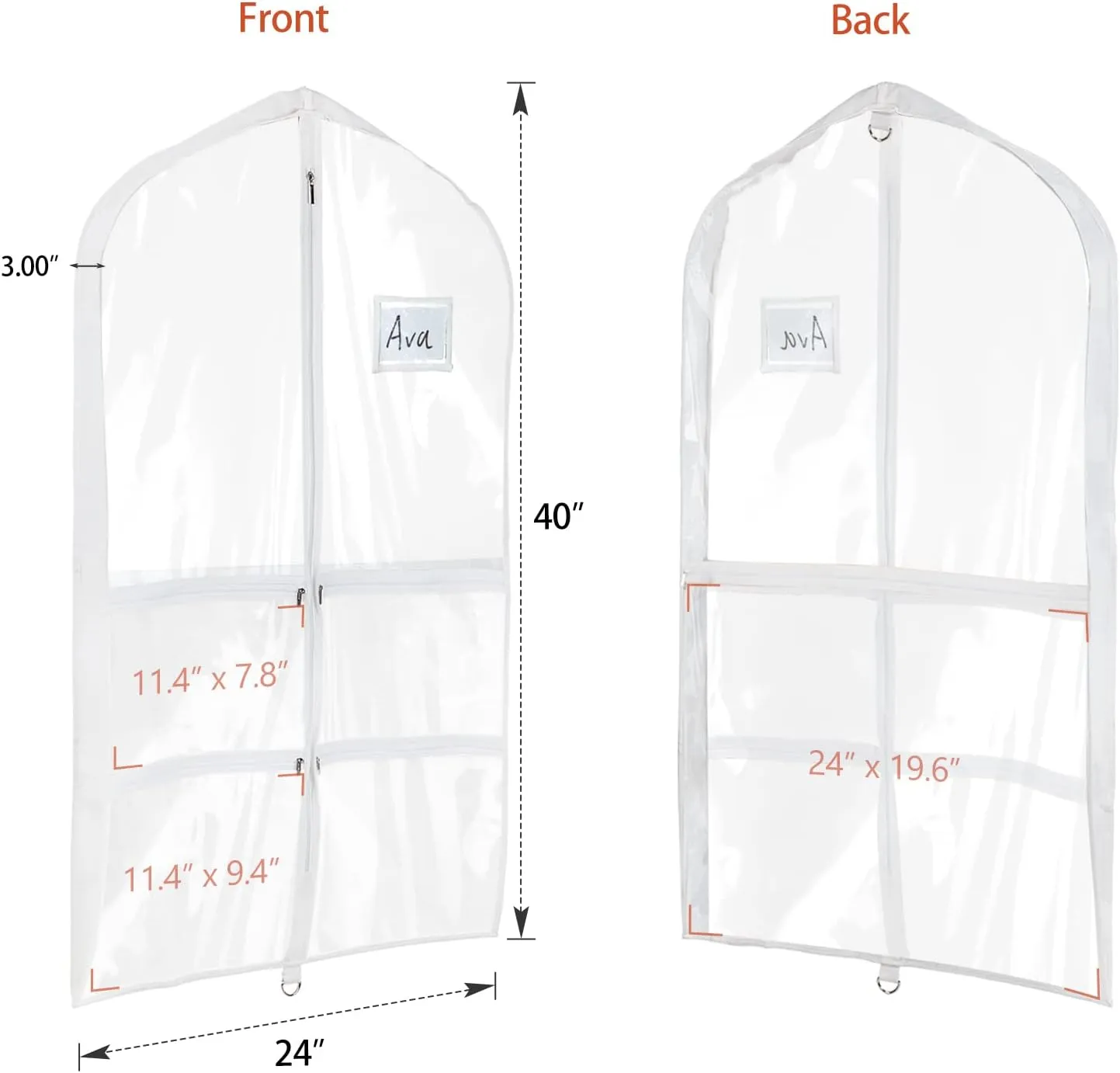 Univivi Clear PVC Dance Costume Bags (6 Pack) Garment Bag 40 Inch for Dance Competitions, with 4 Medium Clear Zipper Pockets and 1 Large Back Zippered Pocket [Upgraded Version] (40'' x 24'' 6 Pack)