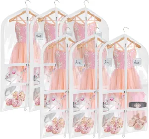Univivi Clear PVC Dance Costume Bags (6 Pack) Garment Bag 40 Inch for Dance Competitions, with 4 Medium Clear Zipper Pockets and 1 Large Back Zippered Pocket [Upgraded Version] (40'' x 24'' 6 Pack)