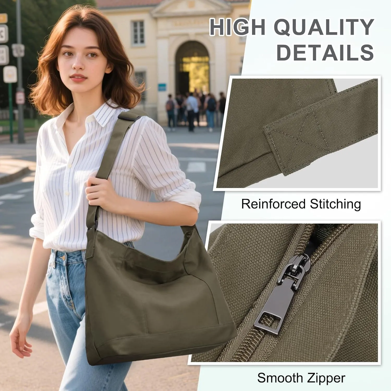 VASCHY Canvas Messenger Bag, Lightweight Casual Crossbody Slouchy Shoulder Hobo Side Bag Purse for Men and Women