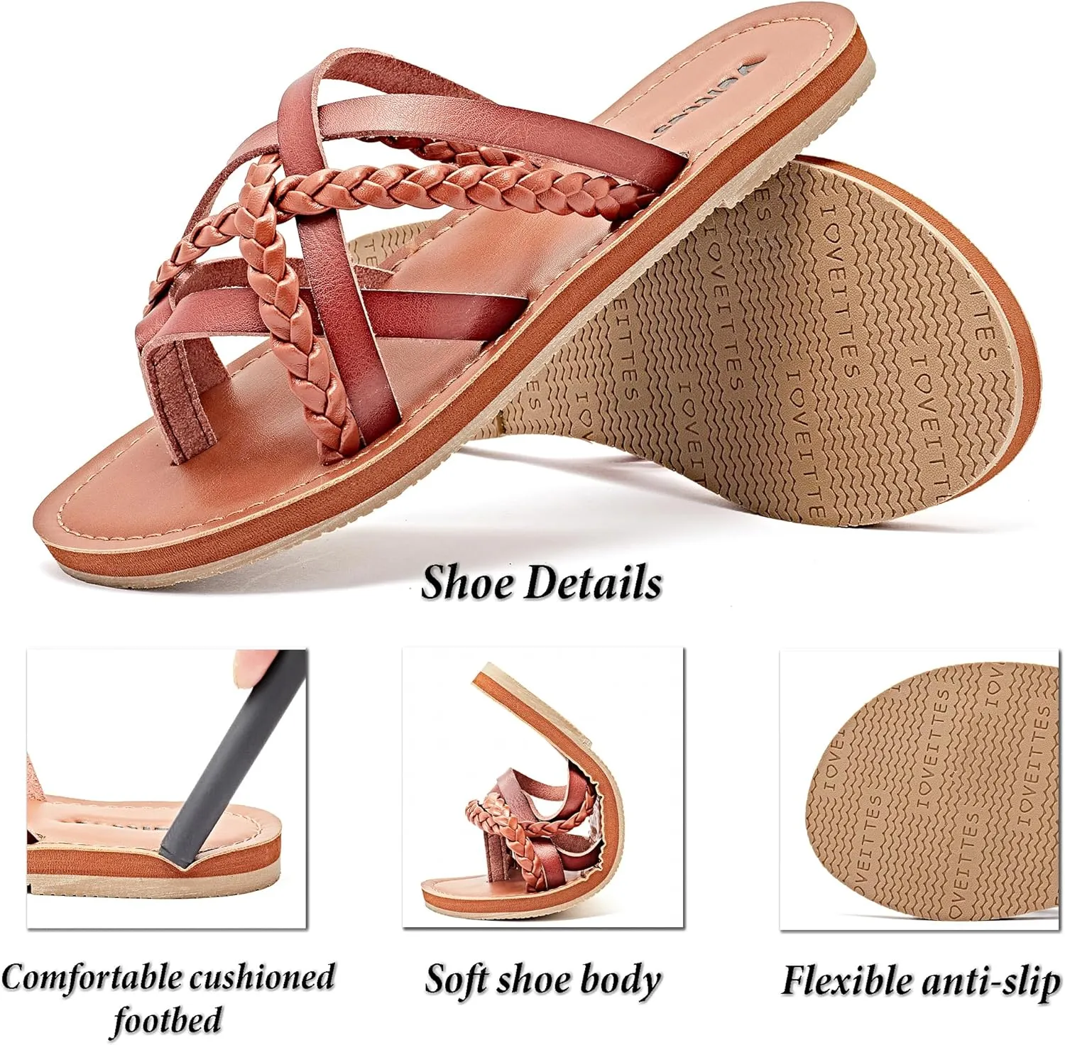 Veittes Women's Flat Sandals - Casual Cute Criss Cross Strappy Flat Summer Shoes.