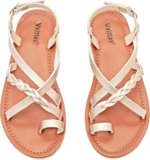 Veittes Women's Flat Sandals - Casual Cute Criss Cross Strappy Flat Summer Shoes.