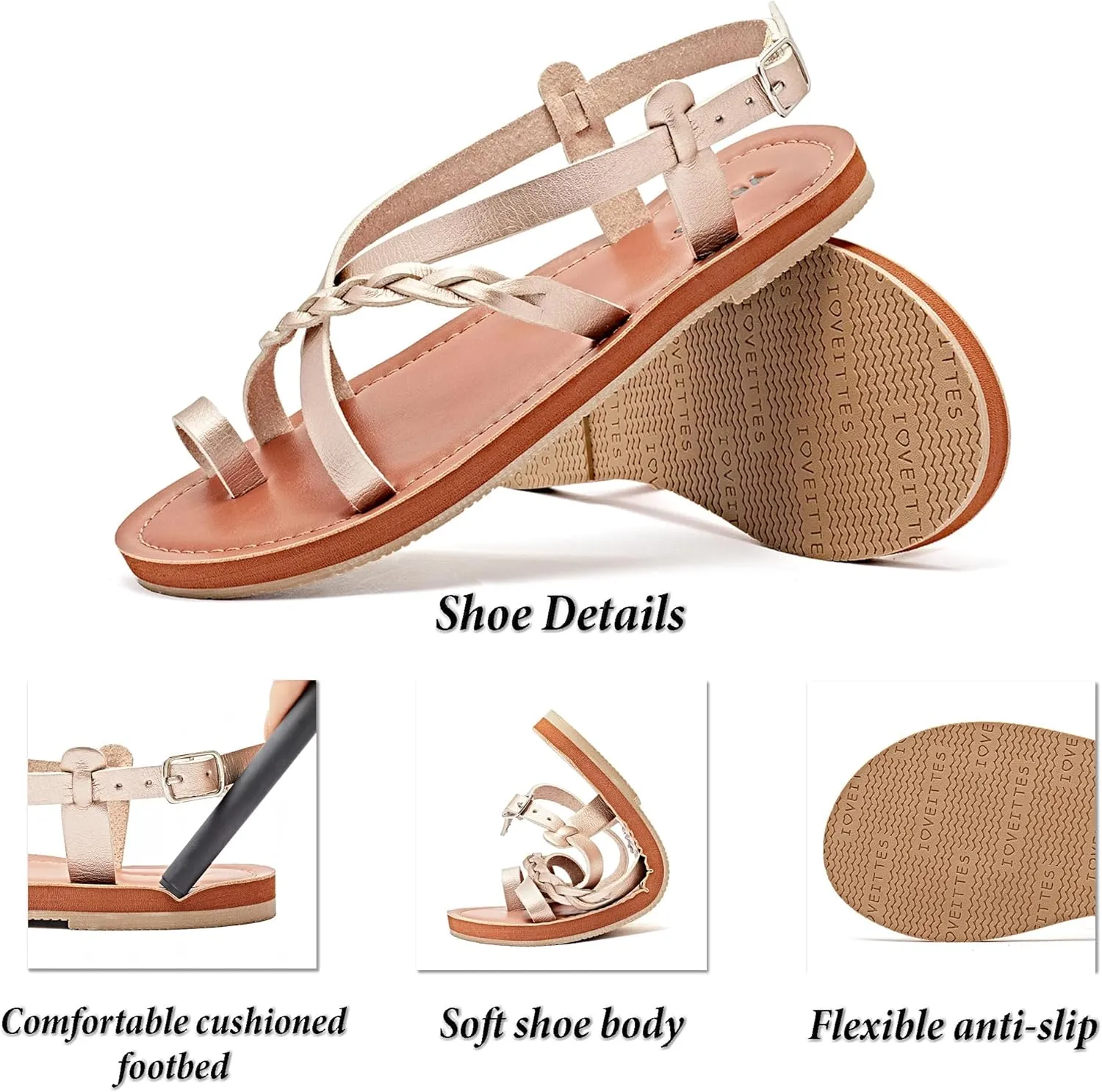 Veittes Women's Flat Sandals - Casual Cute Criss Cross Strappy Flat Summer Shoes.