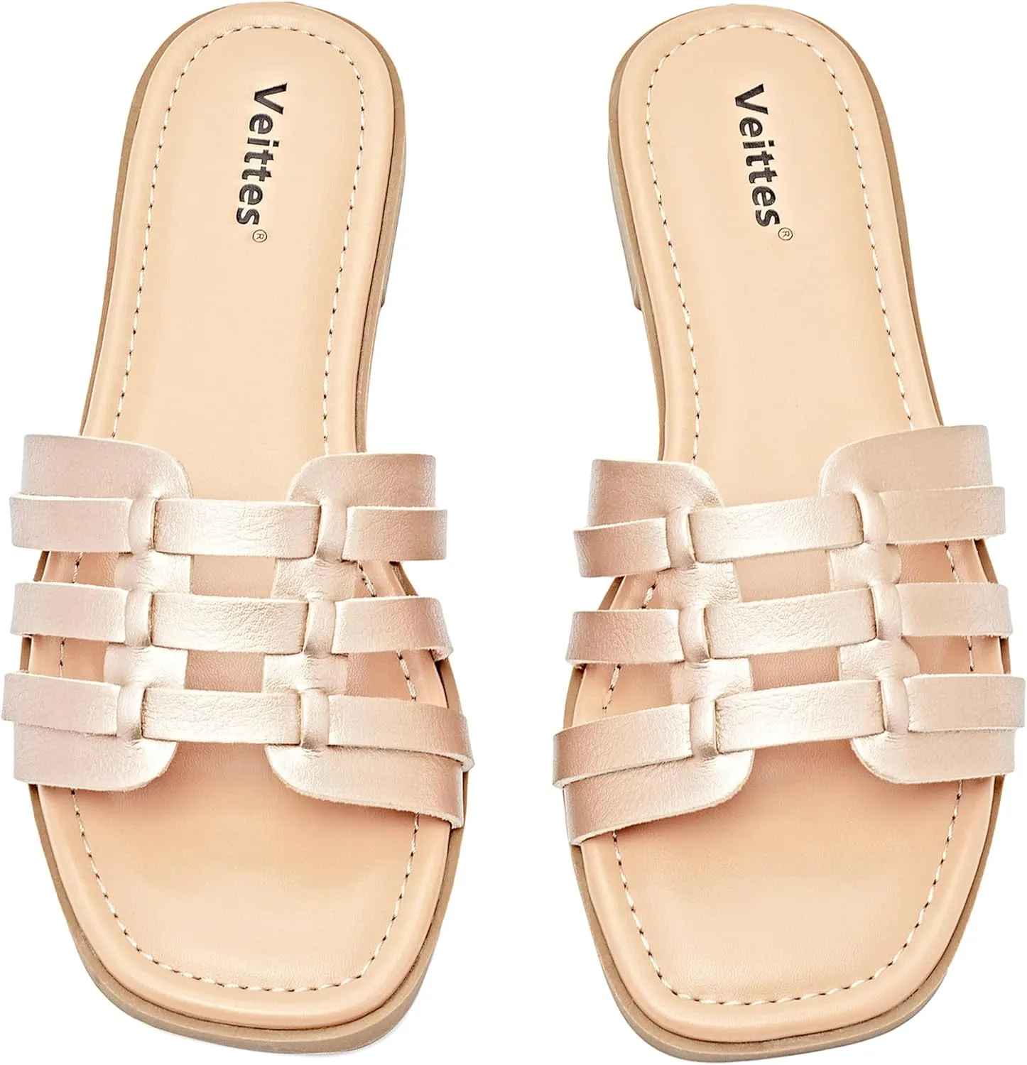 Veittes Women's Flat Slide Sandals-Casual Ladies Flat Summer Sandals.