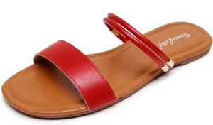 VenusCelia Women's Double Straps Wide Flat Sandal