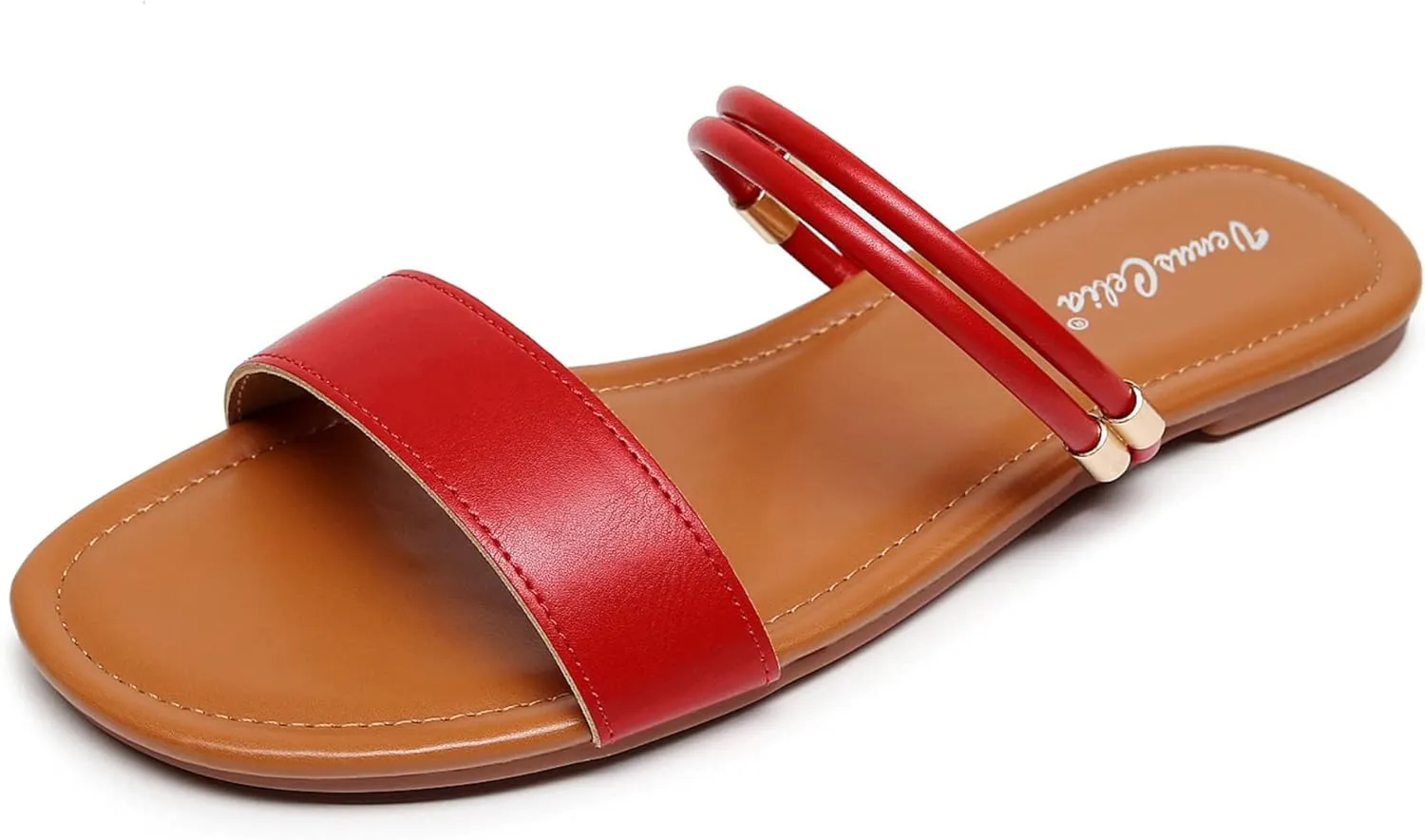 VenusCelia Women's Double Straps Wide Flat Sandal