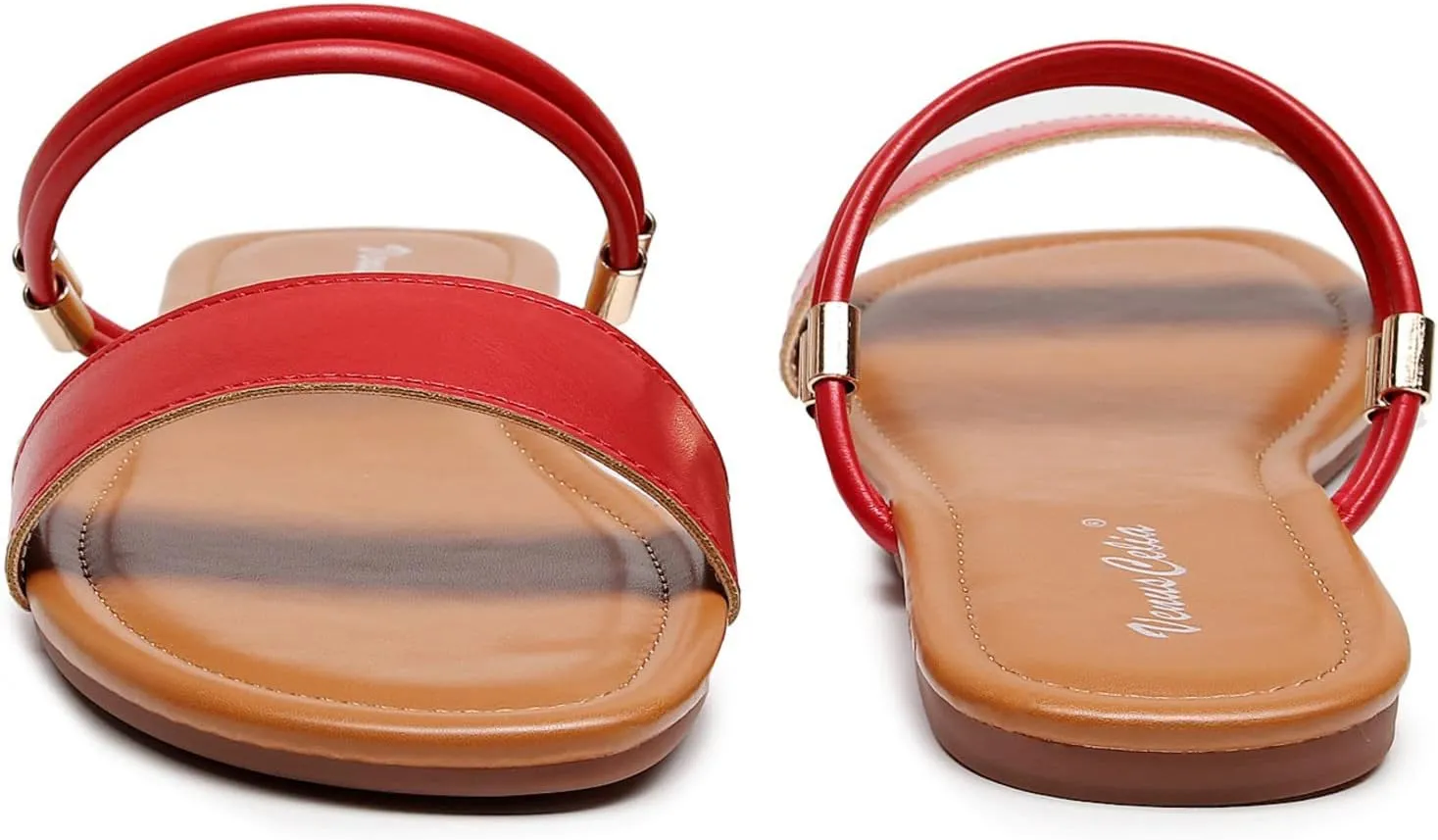 VenusCelia Women's Double Straps Wide Flat Sandal