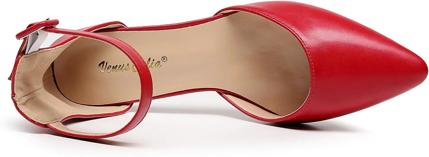 VenusCelia Women's Easy Going Strap Pump Kitten Heel Shoe